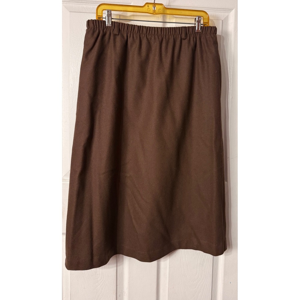 Orvis Vintage 100% Wool Brown Midi Skirt Elastic Waist 14P